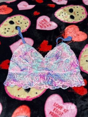 PINK Victoria's Secret Pastel Lace Bralette with Blue Straps